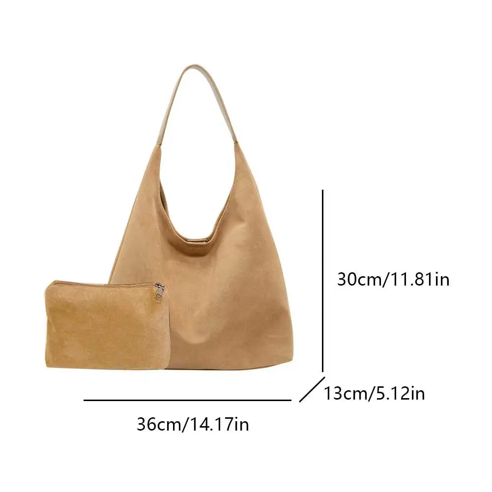 Women Suede Shoulder Bag Large Capacity Vintage Women's Bag Retro Handbag Simple Casual Commuter Bag Autumn Winter Work Travel