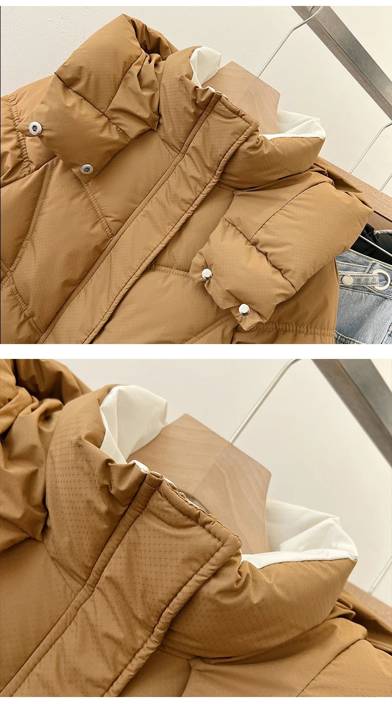 2025 Autumn Winter Puffer Jacket Women Thicken Down Cotton Padded Loose Coat Female Hooded Solid Long Sleeve Short Parkas