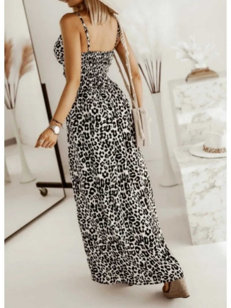 Premium Leopard Print Camisole Dress for Effortless Seduction, Leopard V-Neck Maxi Wild Elegance Meets Vacation Glam, From Brunch to Beach Nights Premium Leopard Maxi for the Modern Muse