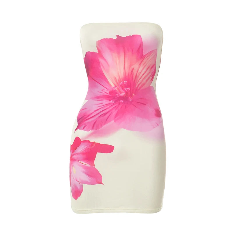 CUTENOVA 2026 Premium Floral Dress Beach Goddess Meets City Glam, Strapless Backless Mini Dress Sexy, Elegant & Effortlessly Chic , Strapless Floral Mini That Defines 2026 Vacation Fashion