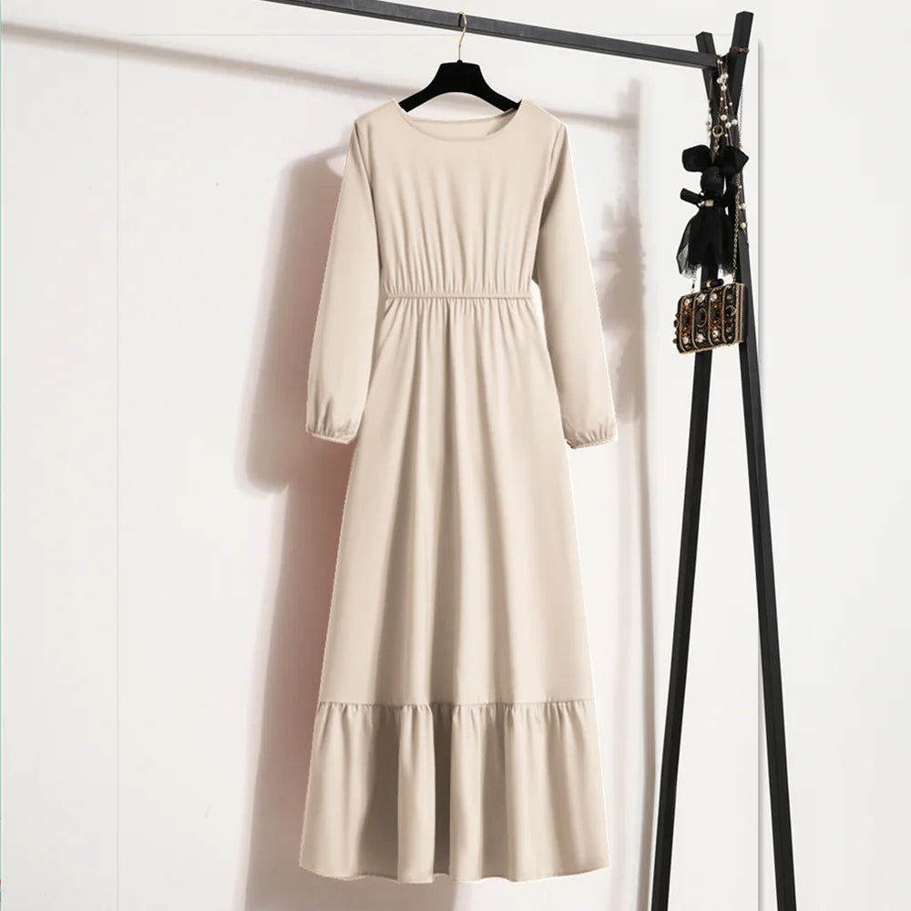 Premium Chiffon Maxi Dress for Trendy Women, Spring & Autumn Solid Loose Maxi Dress, Luxury & Comfort Combined Full Sleeve O-Neck Casual Dress for Every Occasion,