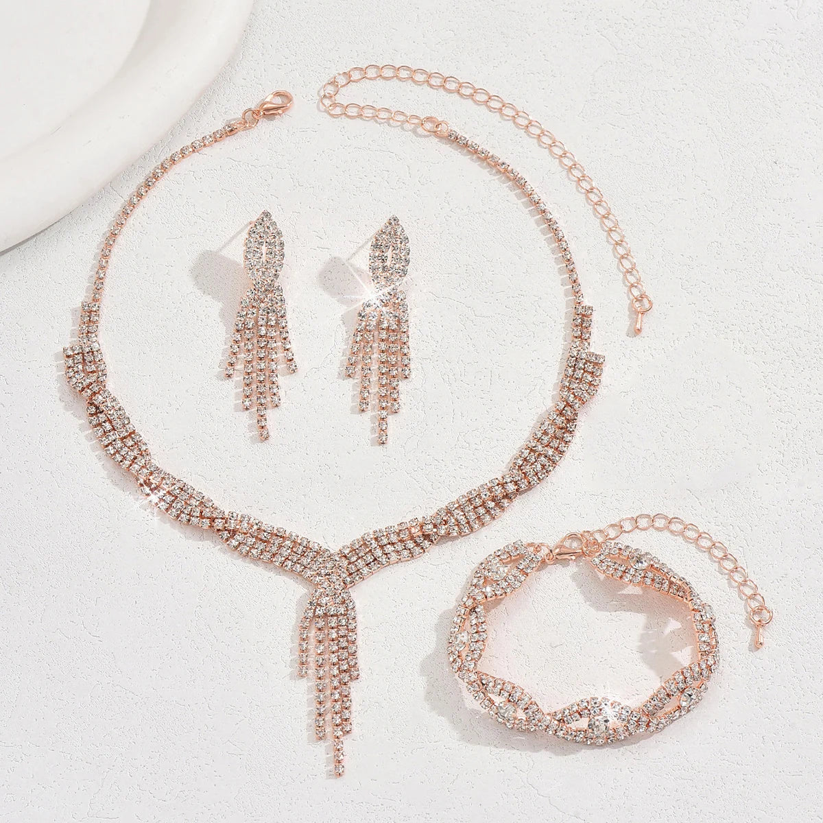 Premium Hollow Tassel Necklace, Earrings & Bracelet Set Wedding-Ready Glam , Luxury Meets Trend Hollow Tassel Jewelry Set Chic, Shine Bright in 2026 4PC Copper Tassel Jewelry Set for Elegant Women
