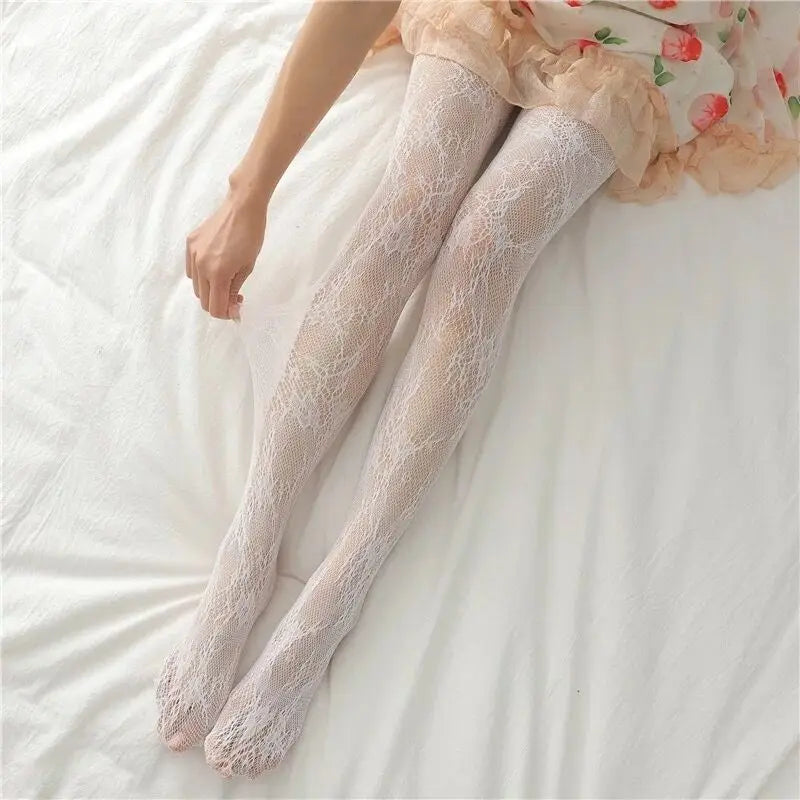 High Quality Heart Flower Pattern Pantyhose, Trendy Japanese Punk Inspired Mesh Tights Sexy, Soft & Premium, Mesh Heart & Flower Fishnet Stockings, Sexy & Cute! Heart Flower Mesh Fishnet Tights for Trendy Girls