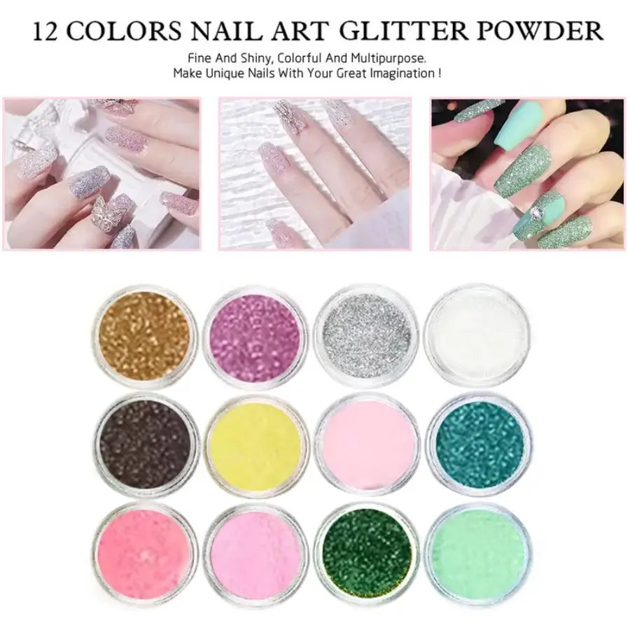 Acrylic Nail Kit for Beginners 12 Color Glitter Acrylic Powder White Clear Pink Acrylic Powder Extension Professional