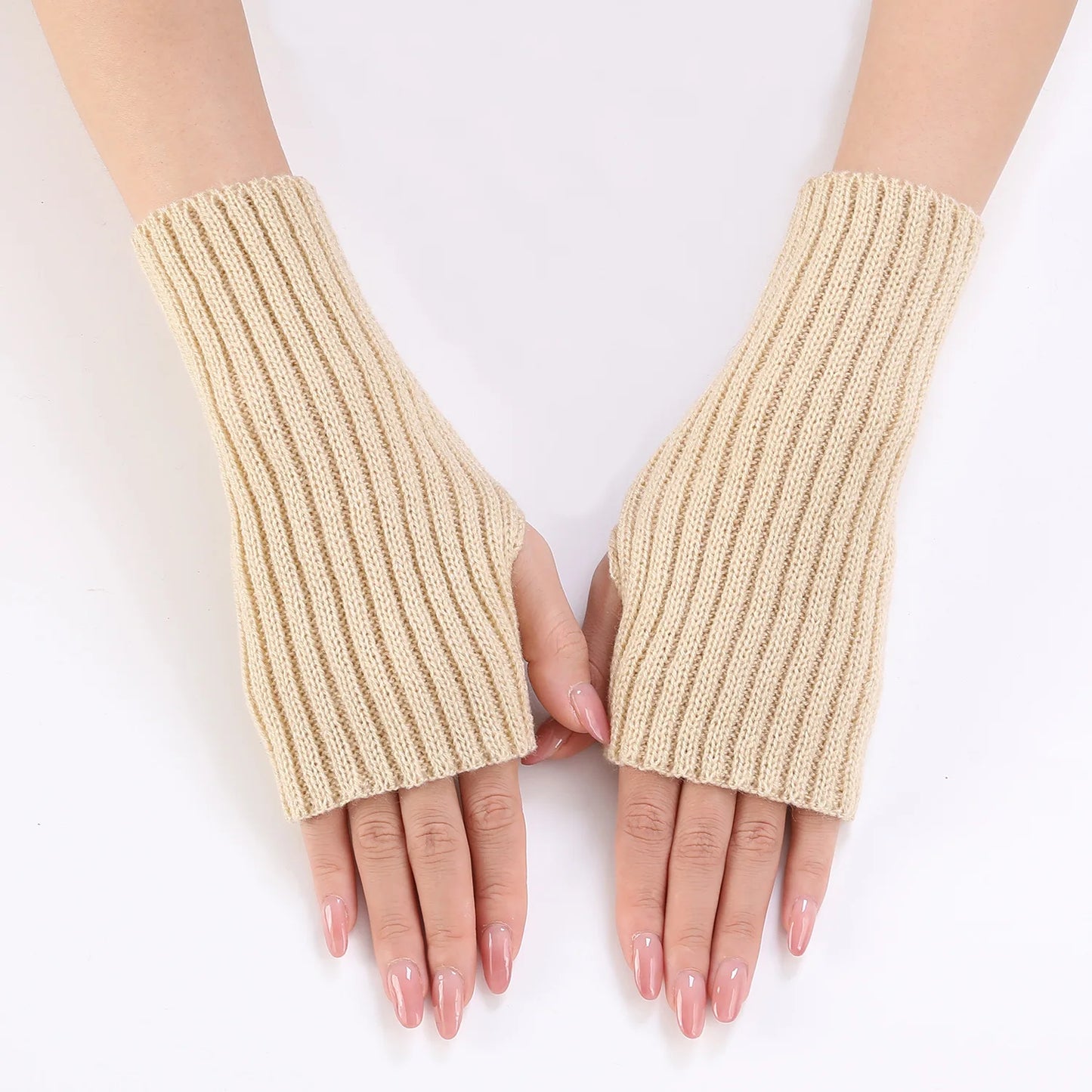 Brand New 2026 Style Women Half Finger Gloves Winter Knitted Arm Sleeves Fingerless Mittens Solid Color Soft Gloves Students Touch Screen Gloves