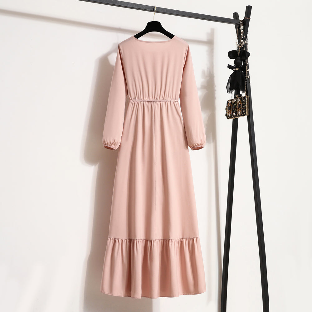 Premium Chiffon Maxi Dress for Trendy Women, Spring & Autumn Solid Loose Maxi Dress, Luxury & Comfort Combined Full Sleeve O-Neck Casual Dress for Every Occasion,