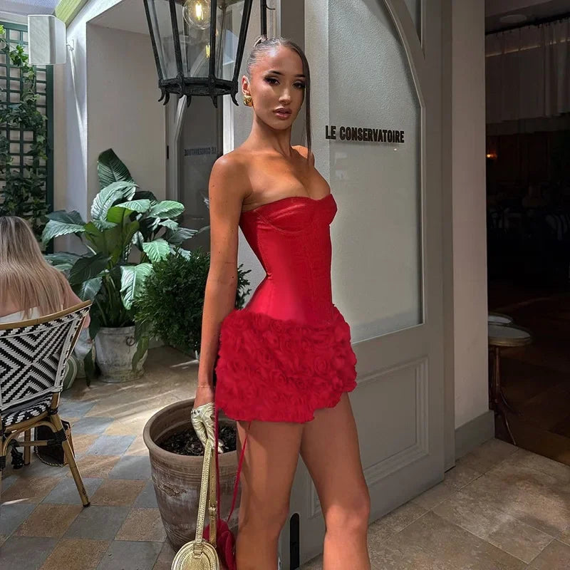 Luxe Floral Elegance Sexy 3D Sheath Dress with Corseted Waist Premium & Irresistible Premium Sexy Wrap Hip Sheath Dress 3D Floral Design