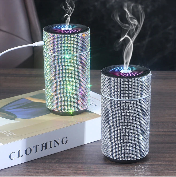 High Quality 2026 Edition Luxury Shiny Car Diffuser Humidifier with LED Light Diamond Auto Air Purifier Diffuser Air Freshener Bling Car Accessories