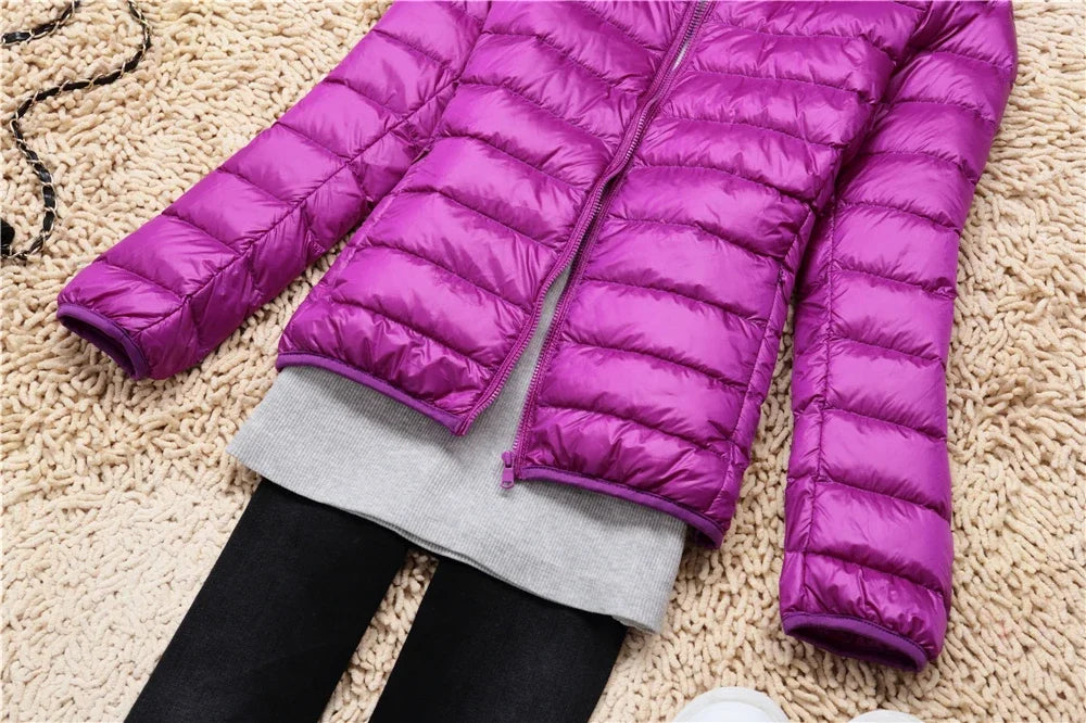 Women Puffer Jacket 2024 New Spring Autumn Female Ultra Light Weight Packable Hooded Down Coats Winter Inner Dock Down Coat
