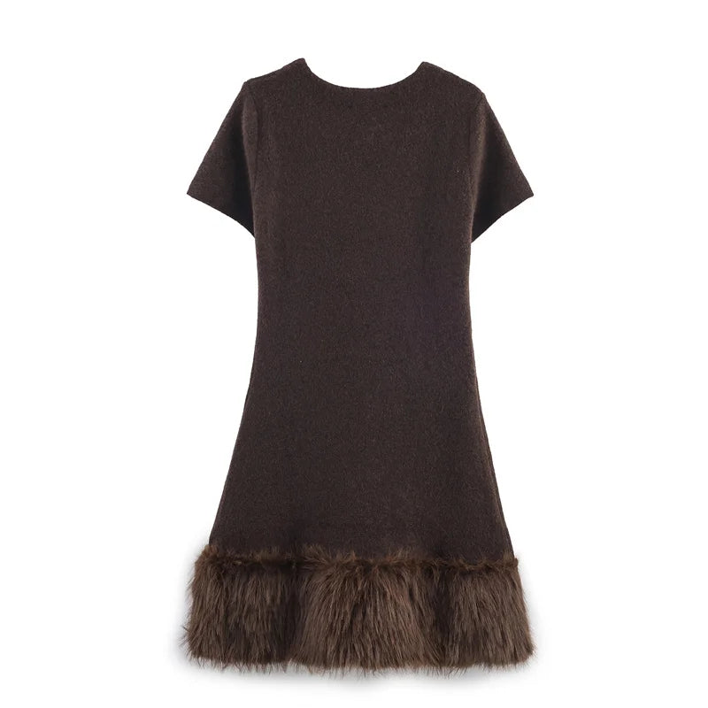 Premium Faux Fur Effect Knit Dress Trendy, Sexy & Effortlessly Elegant 2026 Fall Luxe Sexy Faux Fur Patchwork Knit Dress for Chic Women Who Stand Out