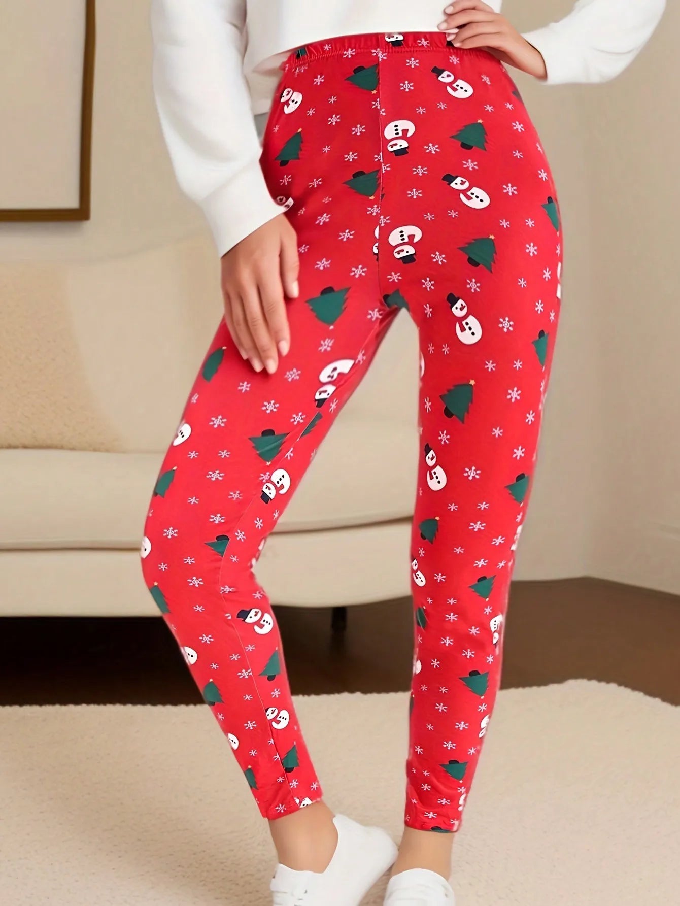 Christmas 2025 Snowman Fashionable Tight Fitting Women's Leggings Brushed Print Street Fitness Outerwear Casual Sports Pencil Pants