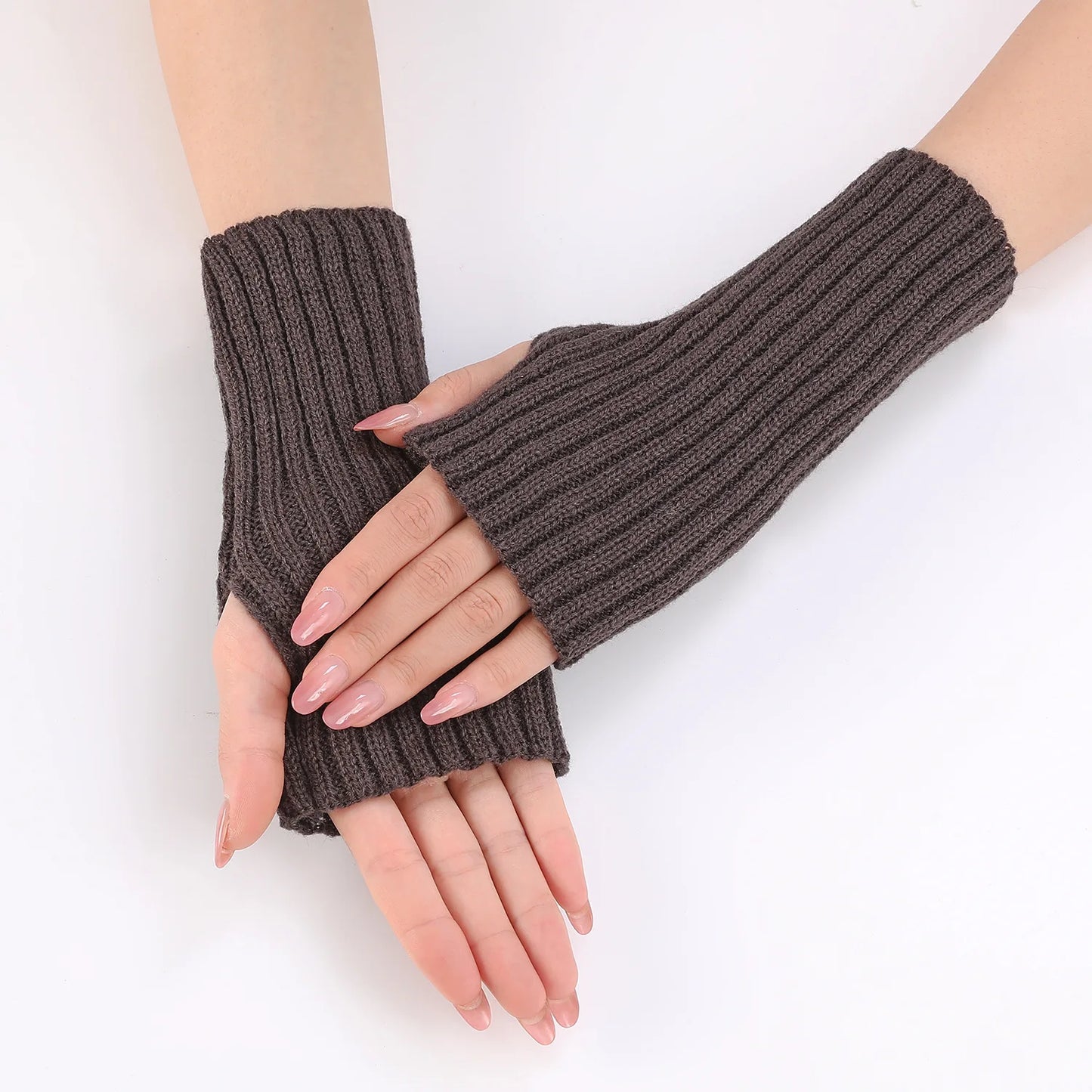 Brand New 2026 Style Women Half Finger Gloves Winter Knitted Arm Sleeves Fingerless Mittens Solid Color Soft Gloves Students Touch Screen Gloves