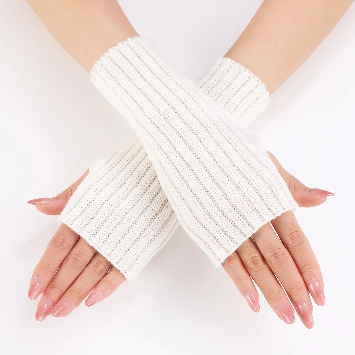 Brand New 2026 Style Women Half Finger Gloves Winter Knitted Arm Sleeves Fingerless Mittens Solid Color Soft Gloves Students Touch Screen Gloves