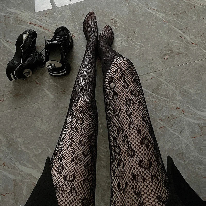 High Quality Heart Flower Pattern Pantyhose, Trendy Japanese Punk Inspired Mesh Tights Sexy, Soft & Premium, Mesh Heart & Flower Fishnet Stockings, Sexy & Cute! Heart Flower Mesh Fishnet Tights for Trendy Girls