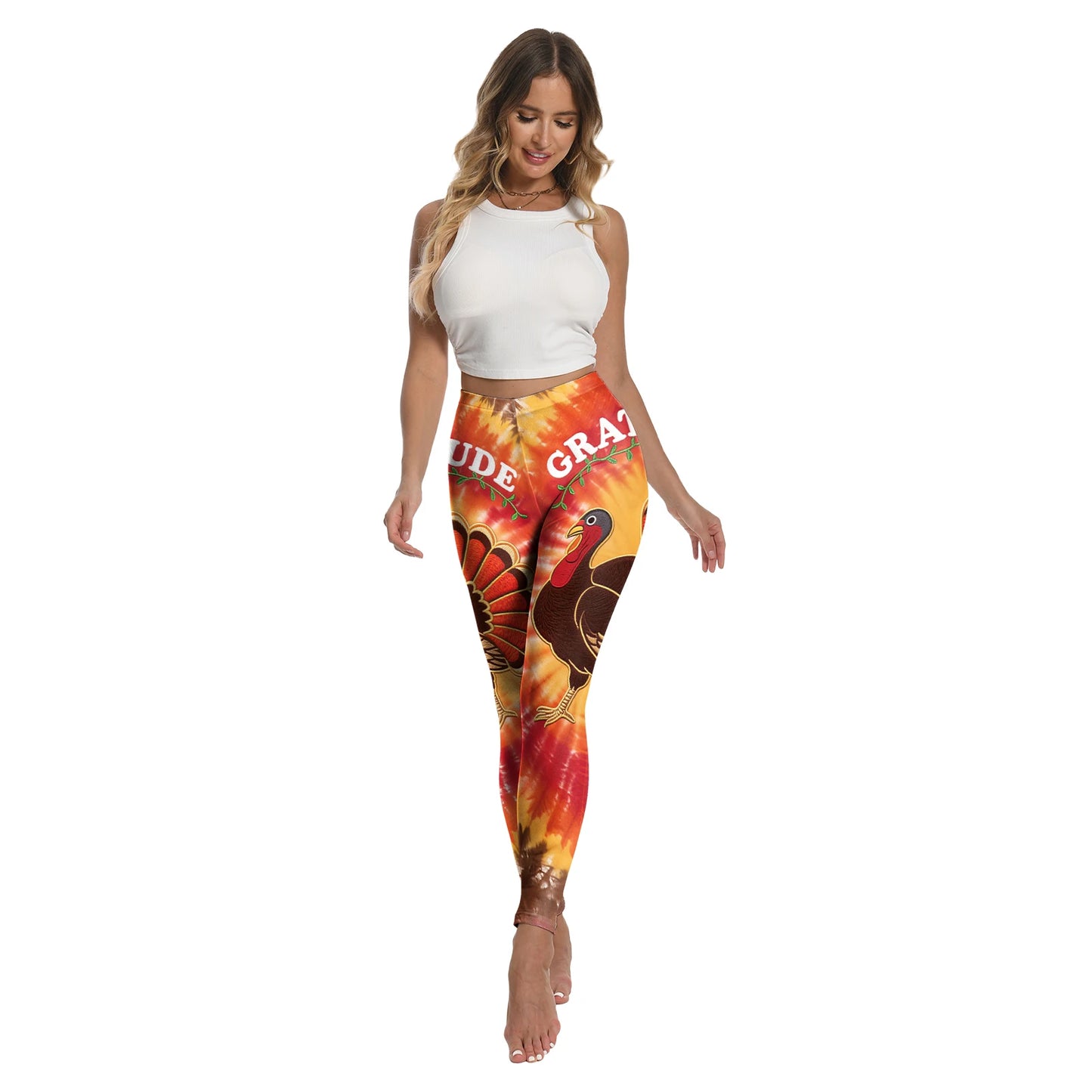 High Quality 2026 Edition Maple Leaf Pattern Cosplay Leggings Thanksgiving Day Turkey Tight Pants Woman Autumn Holiday Costumes Party Performance Trousers