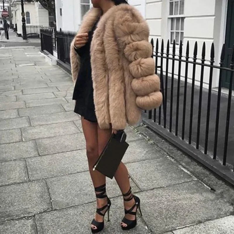 Y2k Faux Fur Jackets for Women Long Puff Sleeve Women Coat Solid Short Warmth Punk Outerwear Clause Ladies Elegant Streetwear