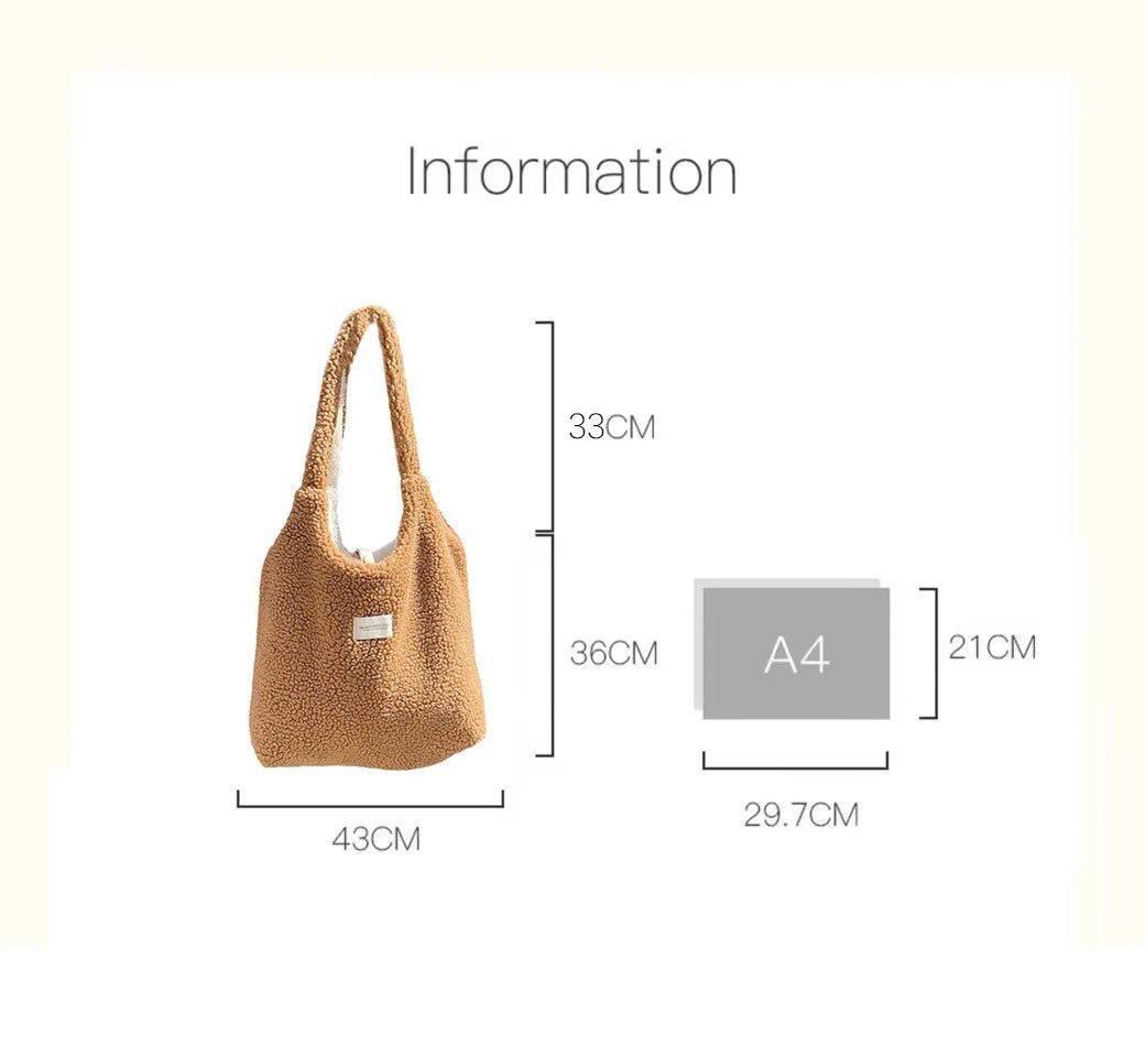 2026 Style Premium Vest Shape Women Plush Reversible Shoulder Bag Ladies Warm Fabric Handbag Winter Girls Books Tote Cute Lamb Like Cloth Purse
