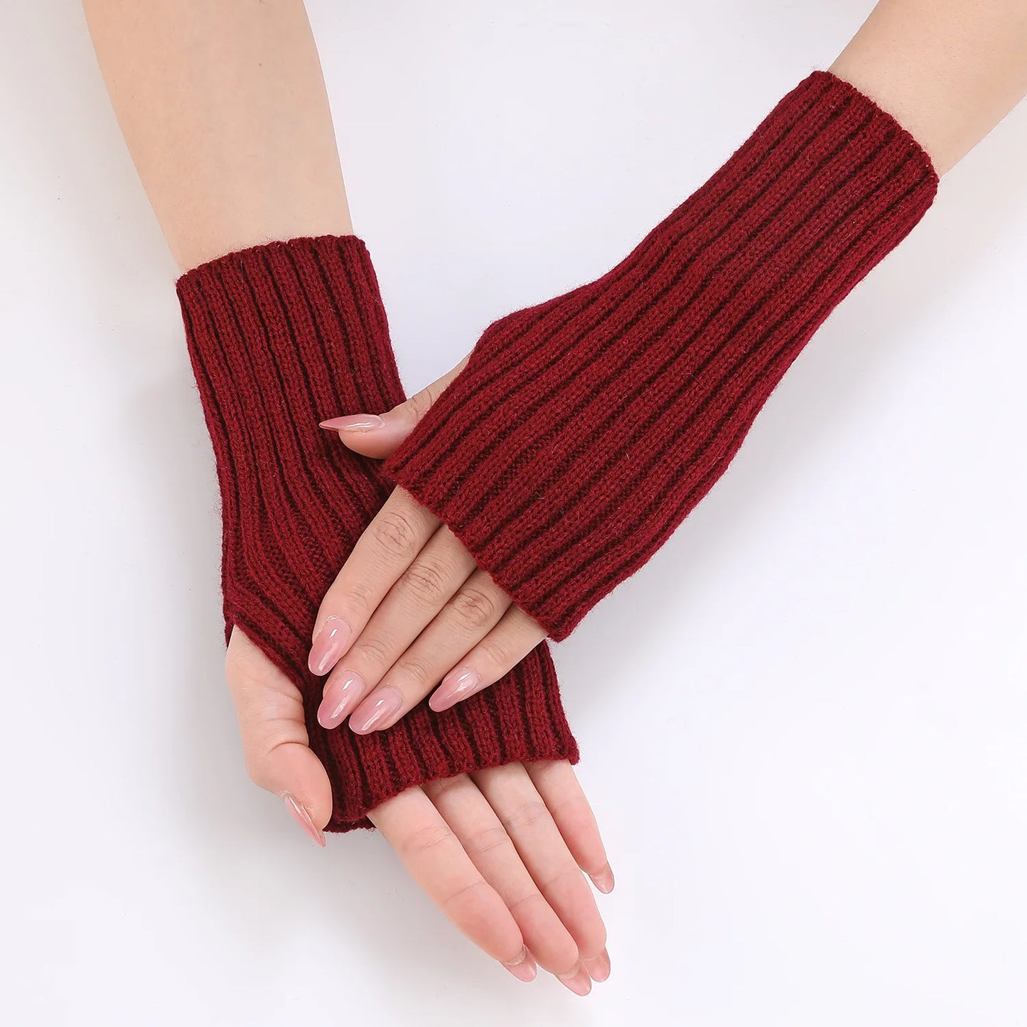 Brand New 2026 Style Women Half Finger Gloves Winter Knitted Arm Sleeves Fingerless Mittens Solid Color Soft Gloves Students Touch Screen Gloves