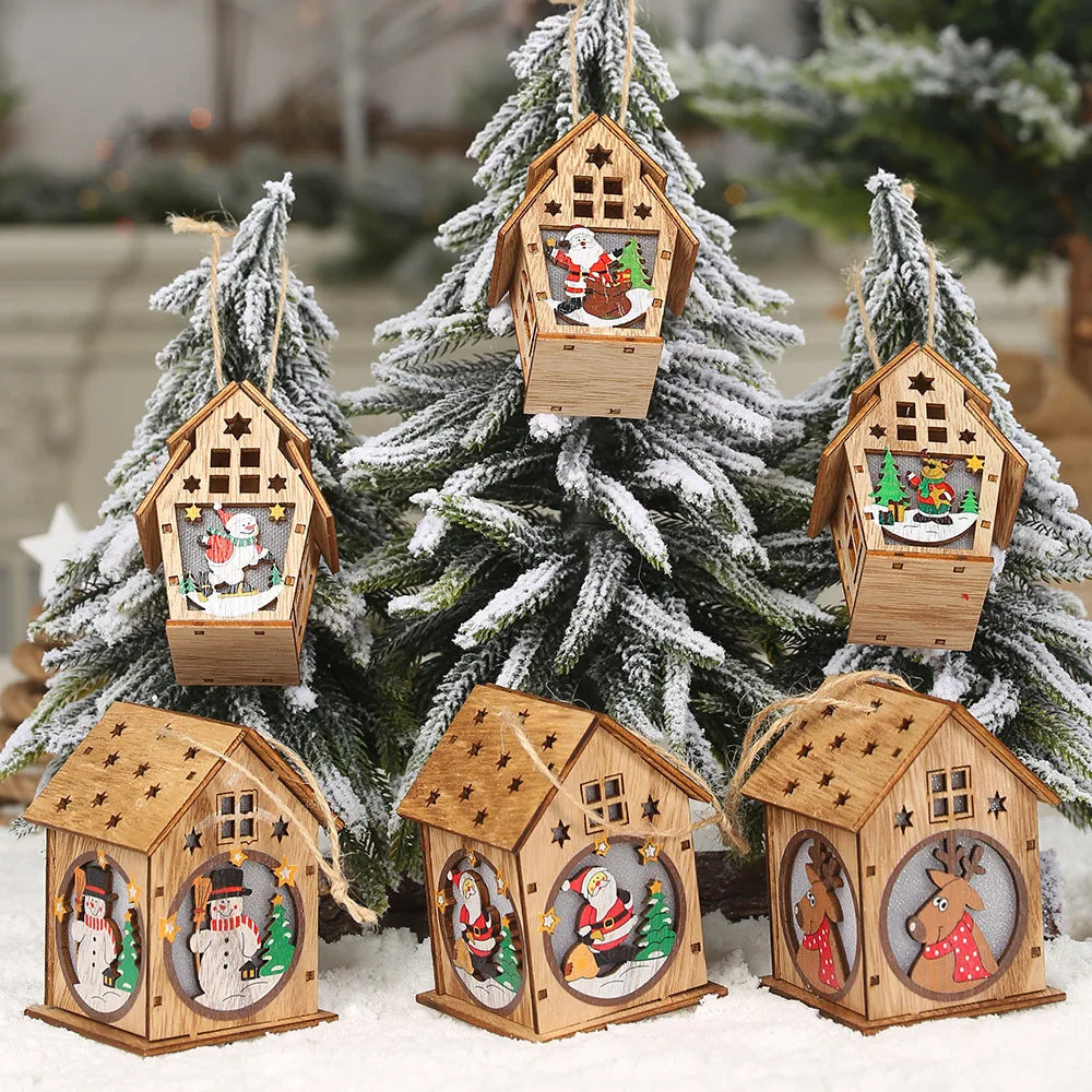 Handmade Hanging Decorations !, LED Wooden Christmas House Ornament!, Handmade Christmas Glow Perfect for Windows & Trees!, Festive Fun for Kids & Adults