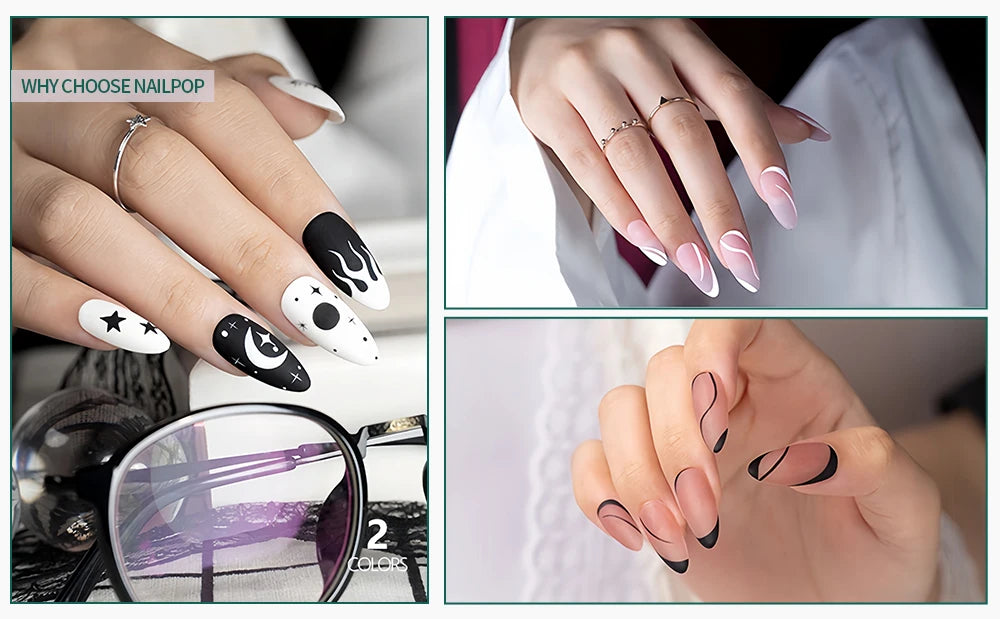 NAILPOP Gel Nail Liner 5 Trendy Colors for Stunning 2026 Nail Art!, DIY French Tips, Swirls & Designs Soak-Off Gel Polish with Brush, NAILPOP 5-Color Gel Liner 2026 Style