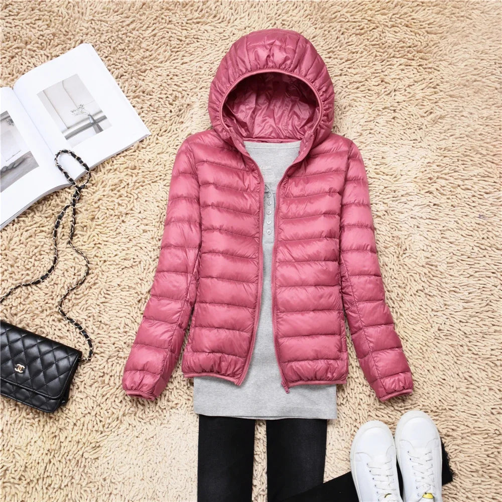 Women Puffer Jacket 2024 New Spring Autumn Female Ultra Light Weight Packable Hooded Down Coats Winter Inner Dock Down Coat