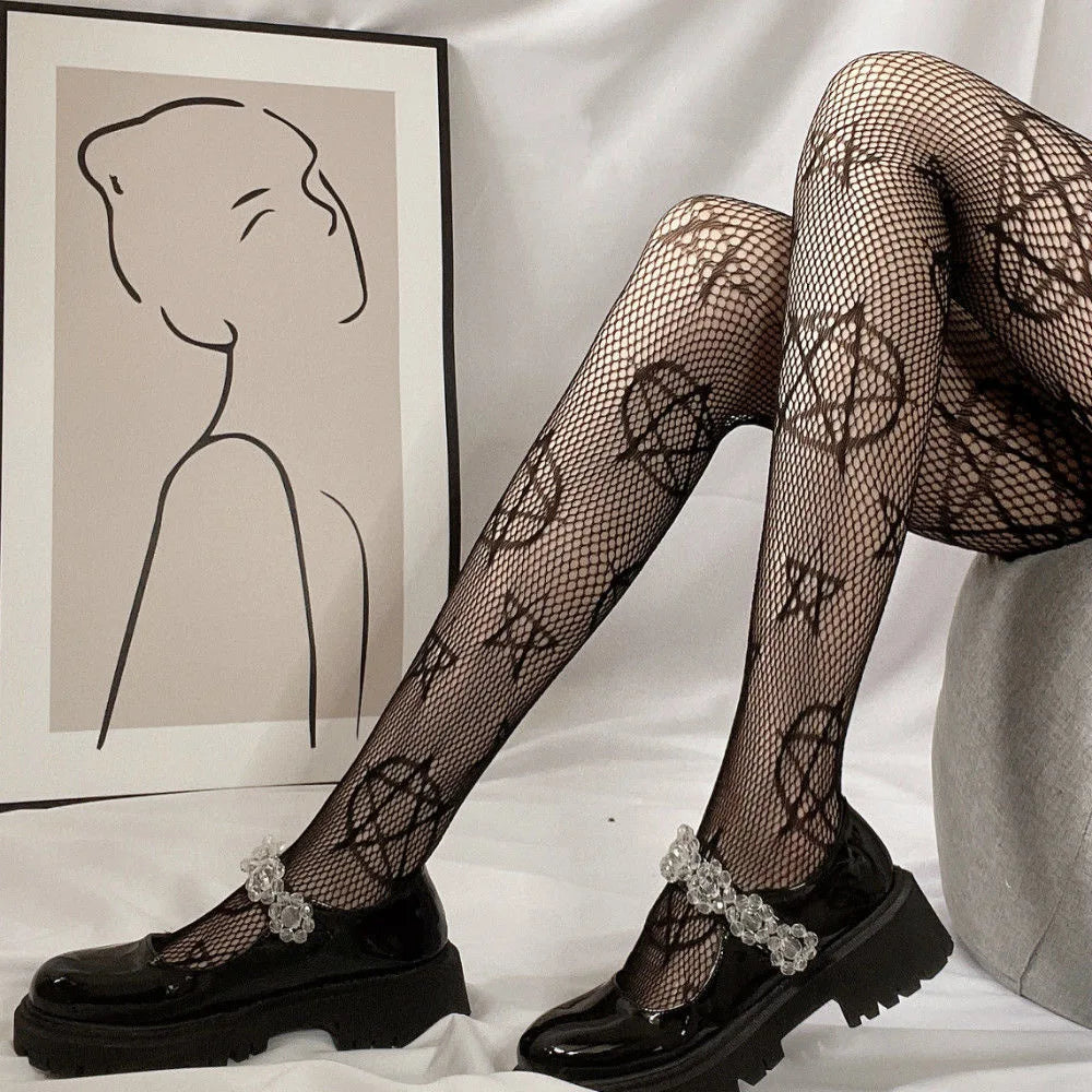 Premium Quality Fishnet Tights Party , Trendy Gothic Fishnet Stockings , Club & Chic Street Style for Fashion Forward Women, Sexy, Edgy & Premium , Hollowed Out Black Silk Tights for Spring & Summer Nights