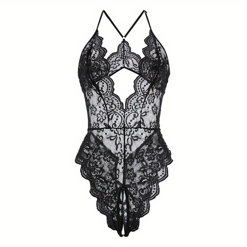 2026 Fashion style Floral Lace Teddy for Fun & Flirtation ! , Sexy Halter Neck Lace Teddy for Date Nights, 2026’s Ultimate Flirty Essential Romantic Floral Lace Teddy Bodysuit!, Seduce with Elegance 2026 Romantic Open Crotch Lace Bodysuit!