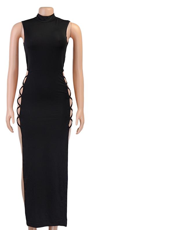 Sexy Hollow Out High Split Sleeveless Dress, Flirty, Bold & Elegant High Neck Hollow-Out Dress for Women, Flirty, Bold & Elegant  High Neck Hollow-Out Dress for Women ,Solid Sleeveless High Neck Dress