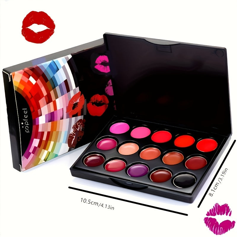 15 Shades of Seduction Waterproof Lipstick Palette for a Bold & Sexy Look ,15 Must-Have Lip Colors Waterproof, Matte & Shiny for All-Day Confidence! ,Matte or Shiny, Always Stunning 15-Color Long-Lasting Lip Palette!